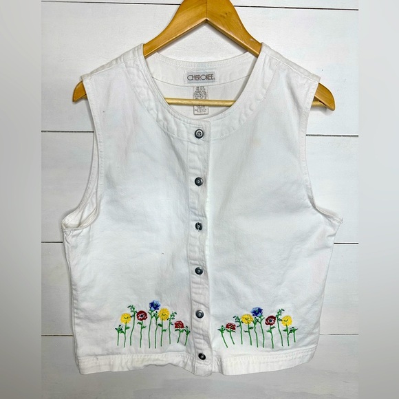 Cherokee Jackets & Blazers - Vintage 80s 90s Cherokee Floral Flower Pattern Cotton Vest Vtg Multicolor USA